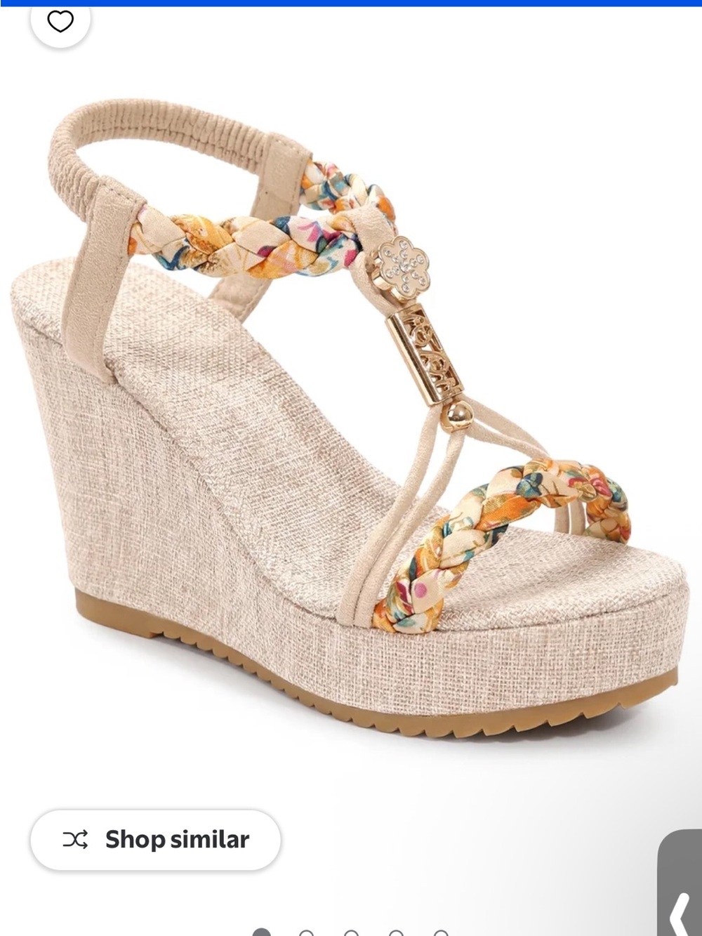 Beige Braided Strap Wedge Sandals - Women